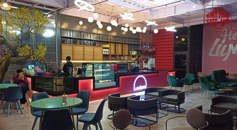 Mẫu thiết kế quán cafe hiện đại với tone màu nổi bật