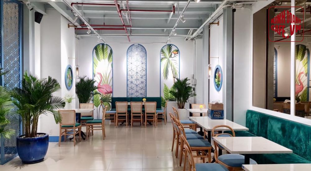 Mẫu thiết kế quán cafe nhiệt đới tươi sáng