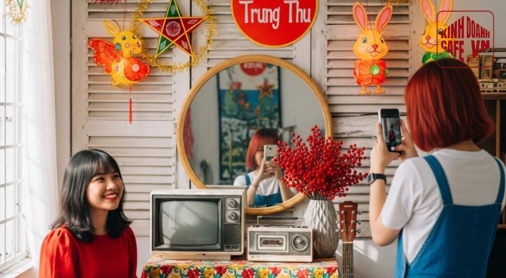 Góc check-in thu hút tạo điểm nhấn cho cách trang trí quán cà phê bình dân