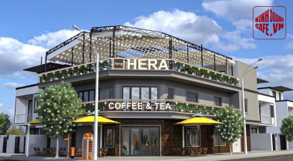 Thiết kế quán cafe góc phố phong cách nhiệt đới xanh mát