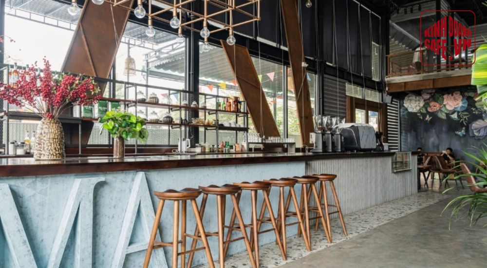 Quầy bar cafe đẹp cho không gian mở mang ánh sáng tự nhiên