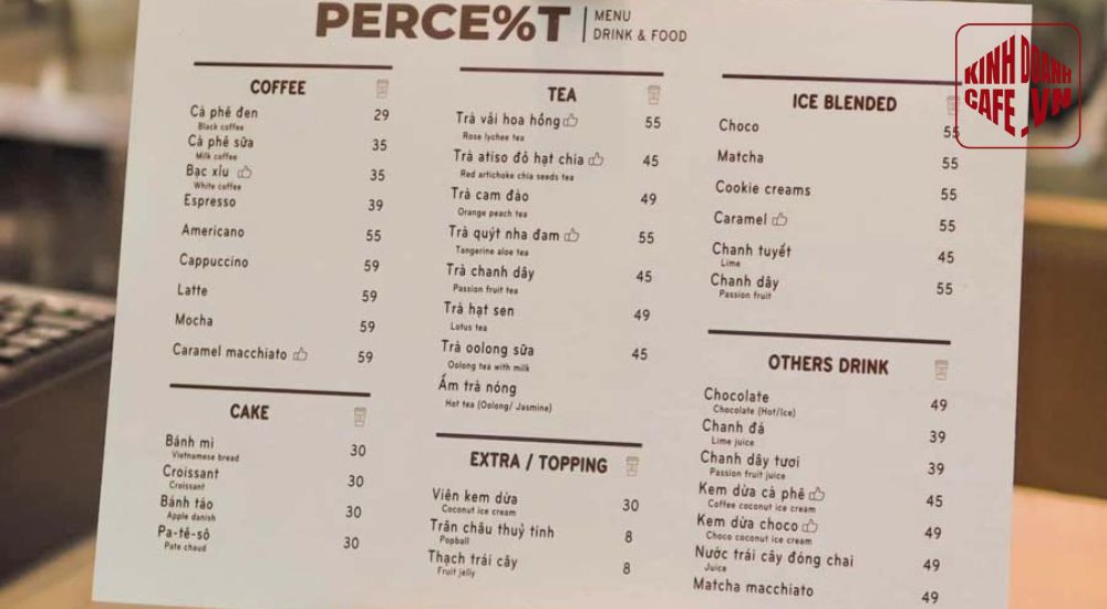 Menu cafe đơn giản, dễ đọc