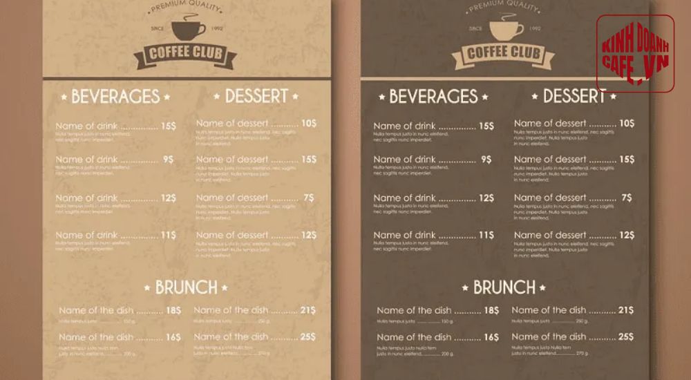 Menu cafe sang trọng, đẳng cấp, tinh tế