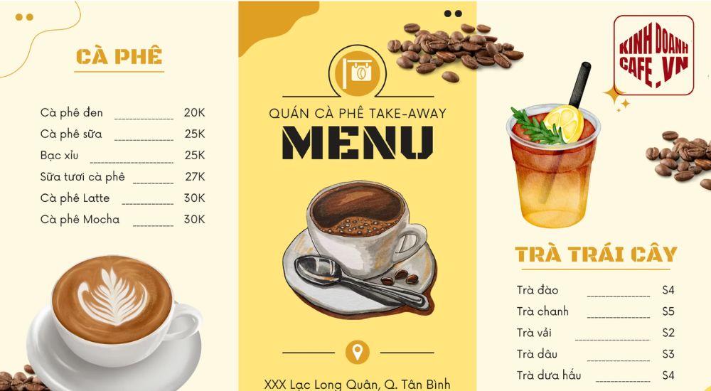 Menu cafe take away, tiện lợi, nhanh chóng