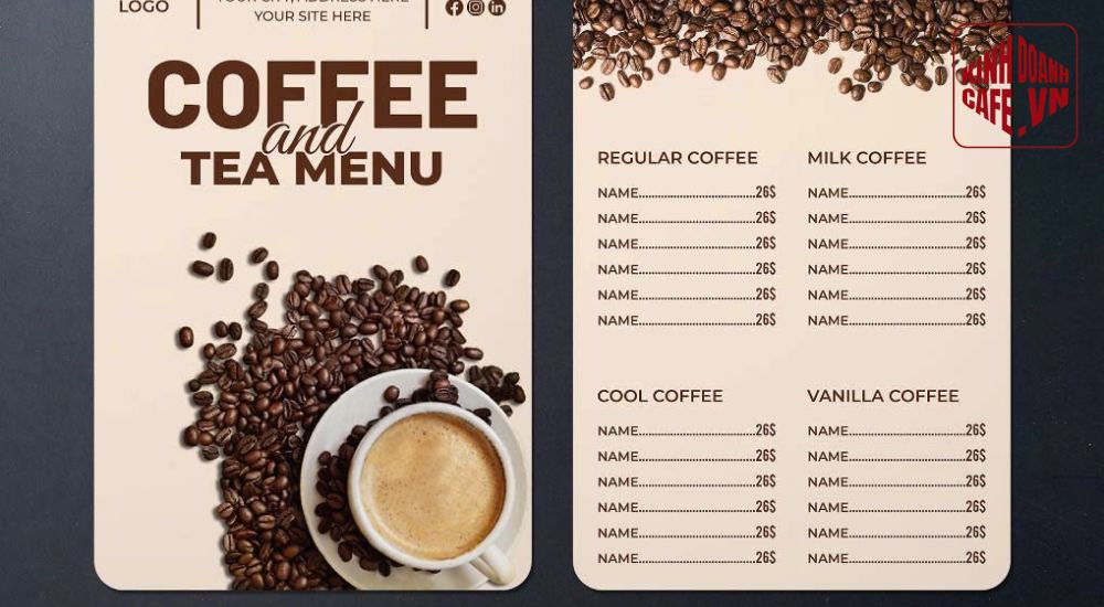 Menu coffee bìa cứng, bền đẹp, sang trọng