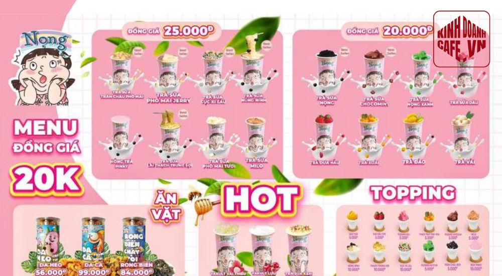 Menu quán cà phê dễ thương, ngọt ngào, ấn tượng