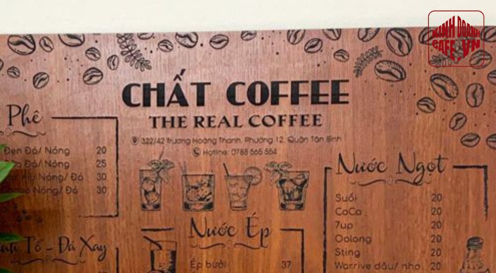Menu quán cafe bằng gỗ, mộc mạc, thân thiện môi trường