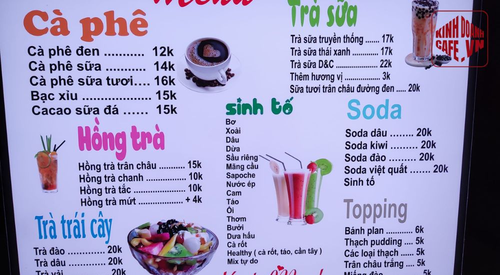 Menu quán cafe bằng mica, hiện đại, dễ vệ sinh