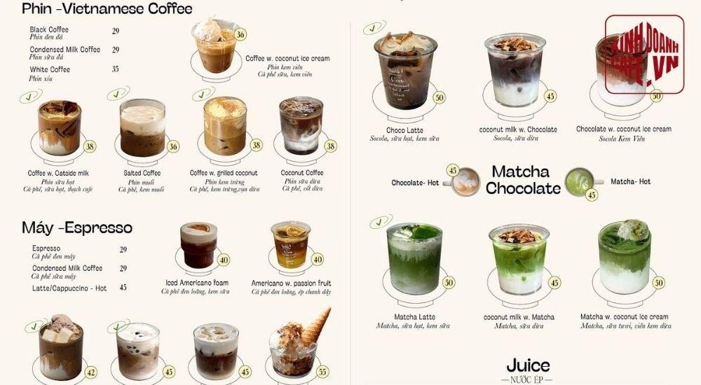 Menu cafe phong cách hiện đại