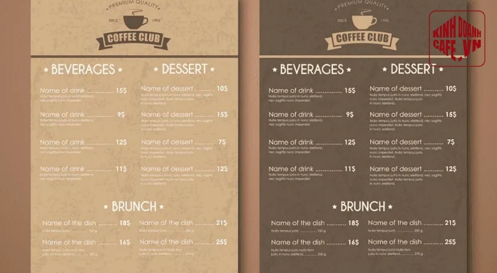 Menu cafe truyền thống, mộc mạc