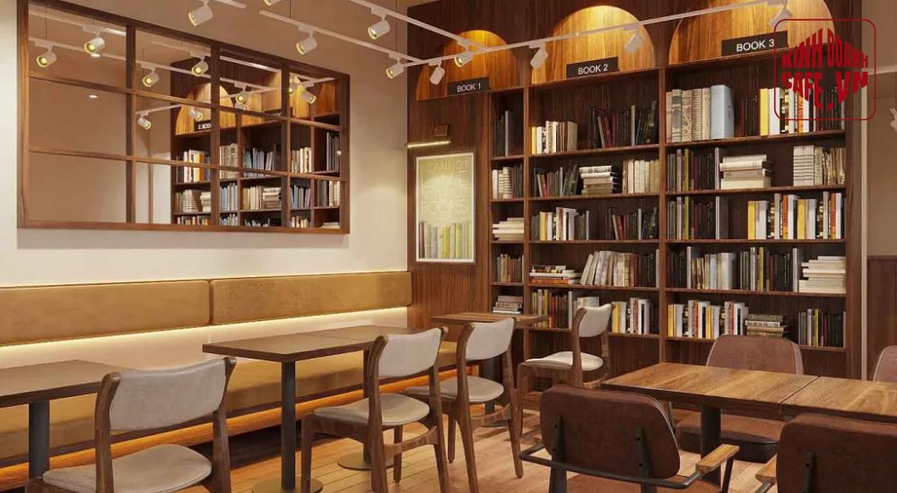 Mẫu thiết kế quán cafe nhỏ đẹp theo phong cách cafe sách với decor quán cà phê ấm cúng