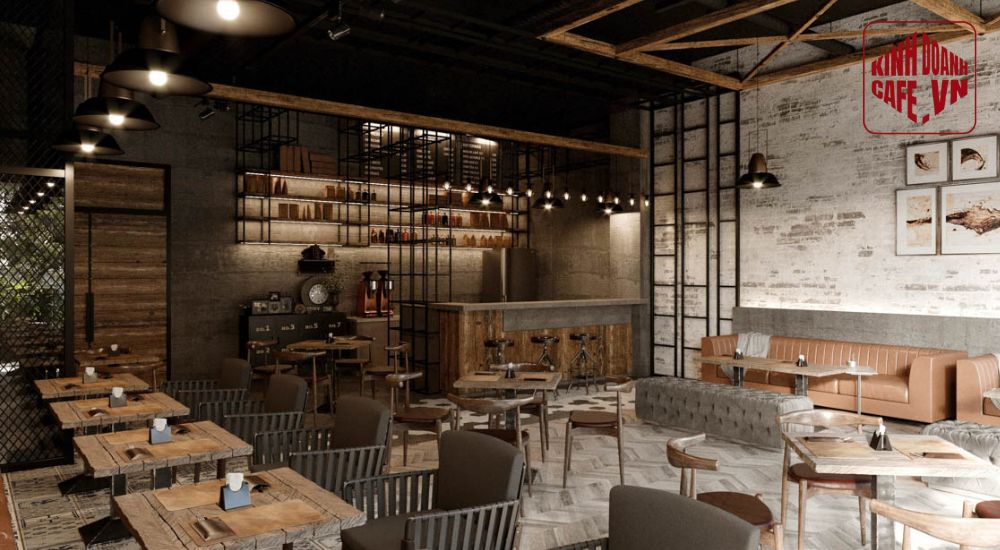 Phong cách Industrial phù hợp với quán cafe văn phòng sáng tạo và làm việc nhóm