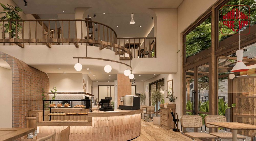 Phong cách Rustic giúp tạo không gian quán cafe văn phòng gần gũi và giảm căng thẳng