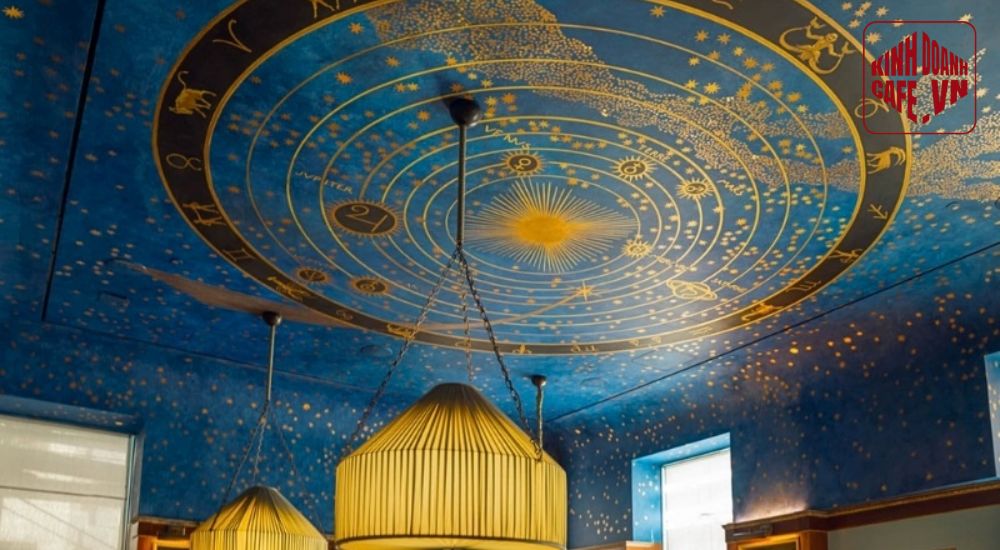 Trang trí trần quán cafe bằng giấy dán giúp quán dễ dàng thay đổi concept và tiết kiệm chi phí