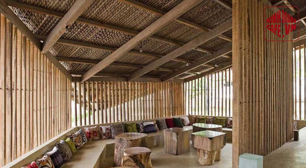 Vách tre trang trí giúp phân khu, tạo chiều sâu và sự riêng tư cho khách