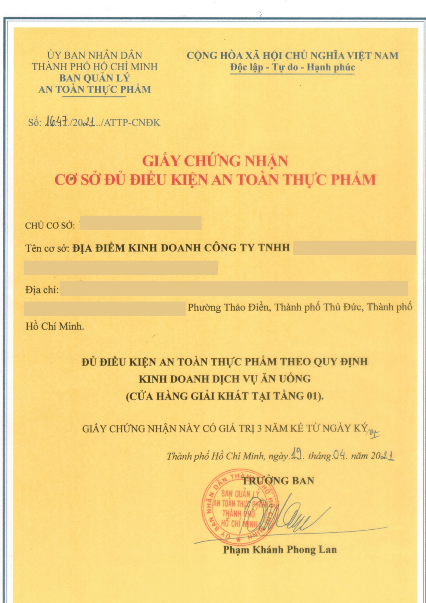 Giấy Phép Kinh Doanh Quán Cafe